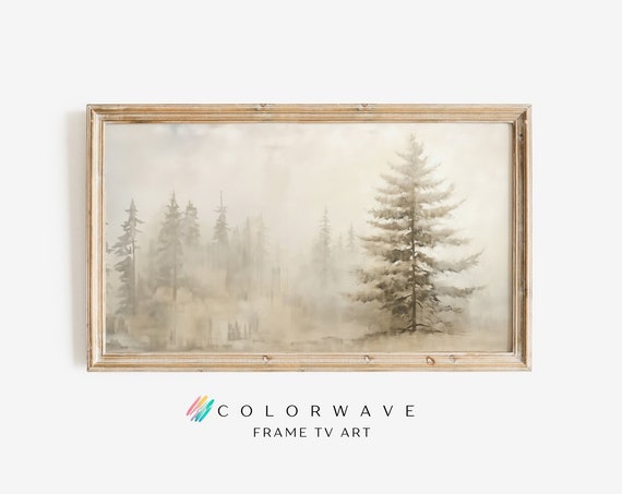 Neutral Fir Tree Vintage Frame Tv Art Farmhouse Wall Decor Tree Art Forest Wall Art Tv Frame Art