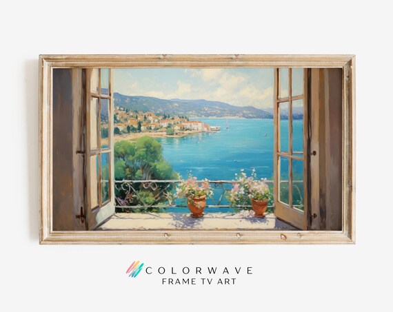 French Riviera Coast View Through Window Turquoise Sea Poster