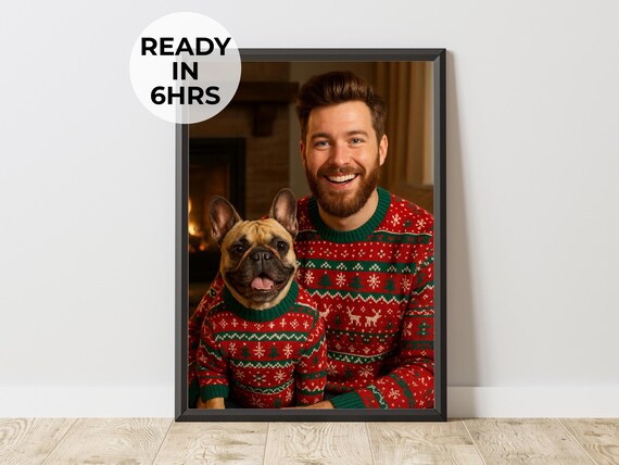 Custom Sweater Pet Portrait, Funny Christmas Art Print
