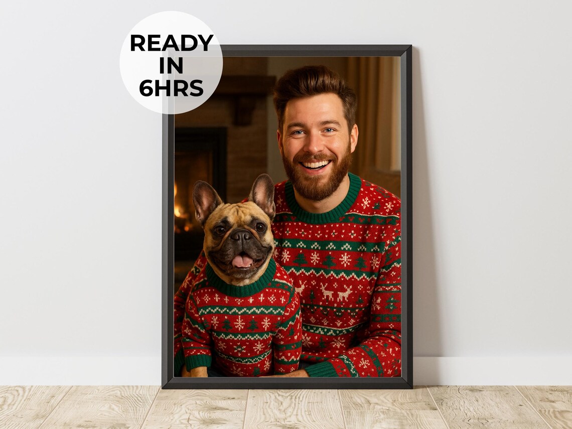 Custom Sweater Pet Portrait, Funny Christmas Art Print