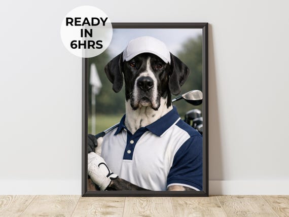 Custom Golfer Pet Portrait Athlete Dog Art Fan Gift
