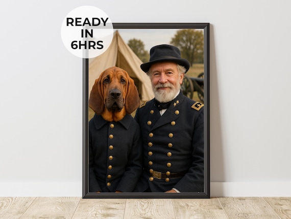 Custom Civil War General Bloodhound Dog Portrait Funny Pet Art Poster