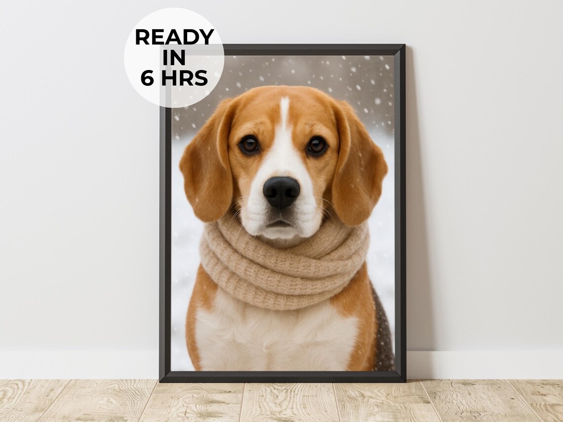 Winter Pet Portrait, Christmas Gift Art Print