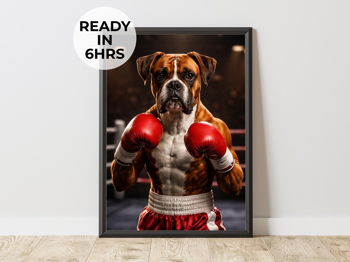 Boxer Dog Boxing Athlete Funny Pet Portrait Dog Lover Sports Poster