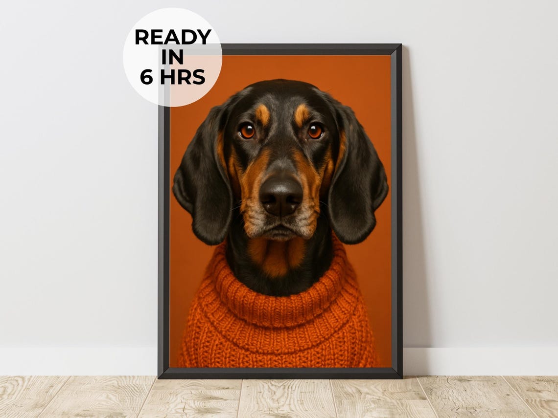 Fall Pet Portrait, Cozy Dog Art Print