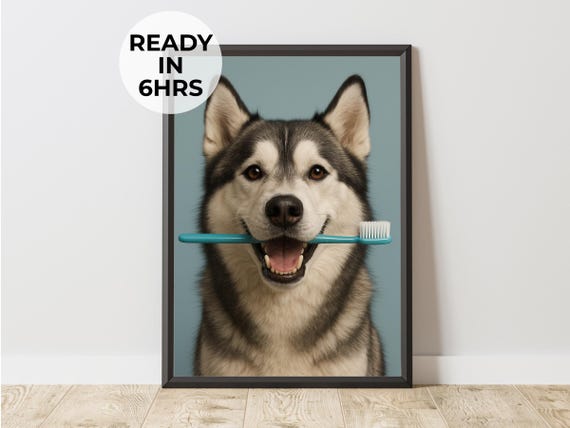 Funny Toothbrush Pet Portrait Dental Art Bathroom Gift