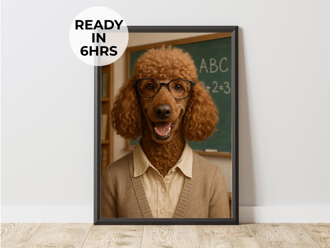 Poodle Teacher With Glasses Classroom Custom Dog Portrait Poster