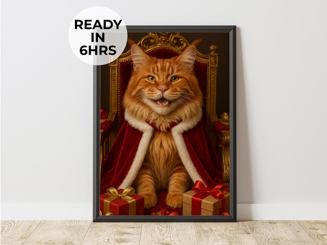 Regal Christmas King Orange Cat On Throne Royal Holiday Poster