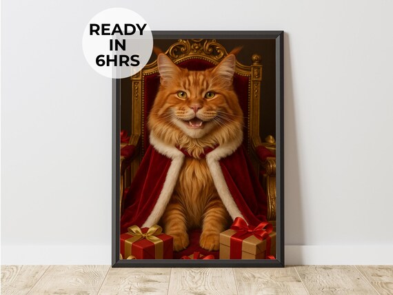 Regal Christmas King Orange Cat On Throne Royal Holiday Poster