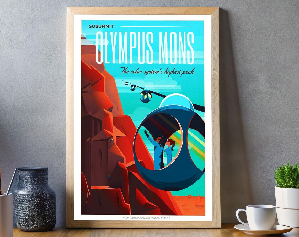 Olympus Mons Mars Retro Futurist Space Travel Tourism Poster