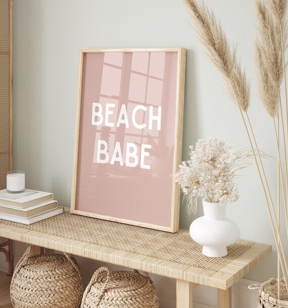 Beach Babe Pink Quote Poster Boho Summer Wall Decor For Surf Lovers