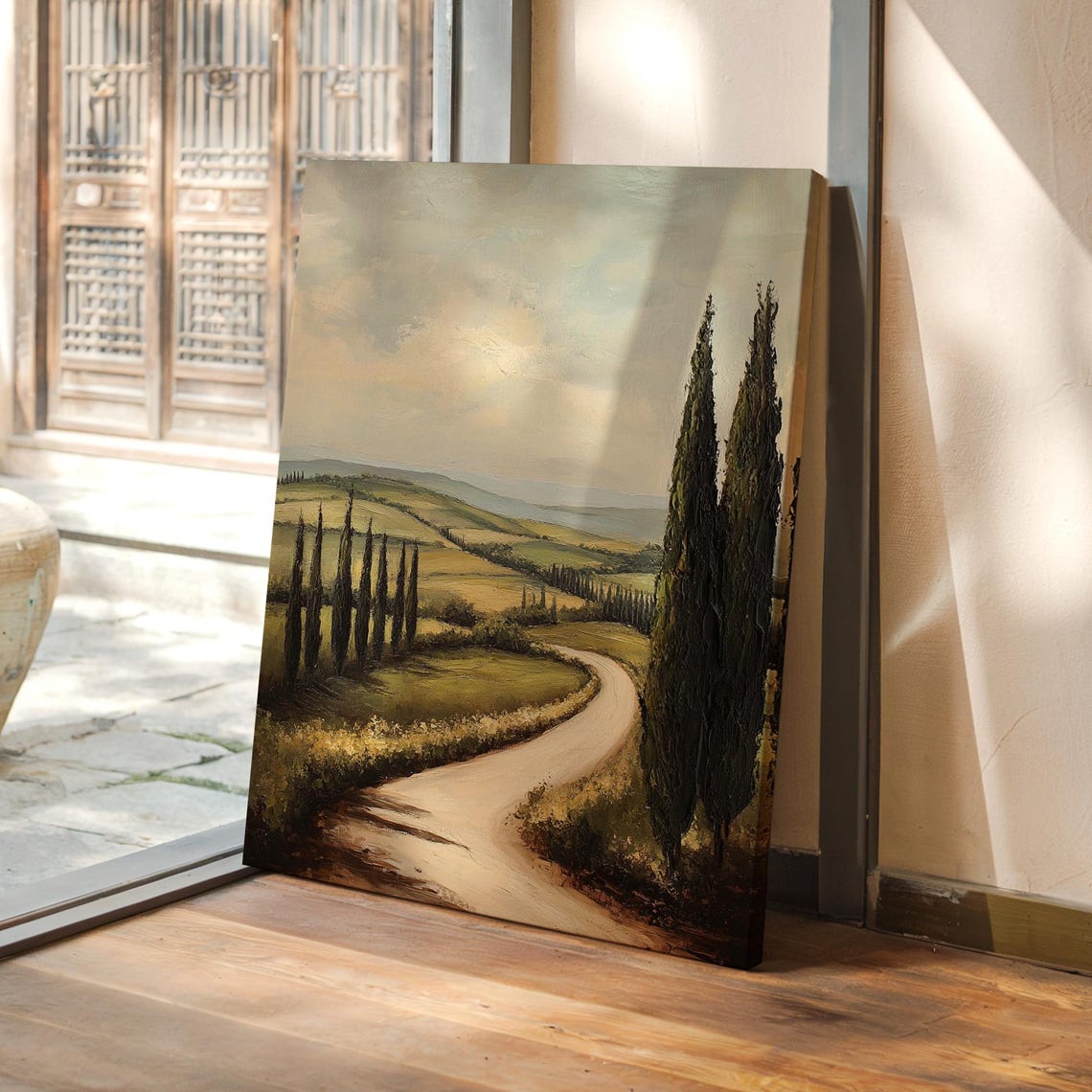Tuscany Landscape Painting Rolling Hills And Cypress Trees Serene Countryside Wall Art For Rustic Mediterranean Decor