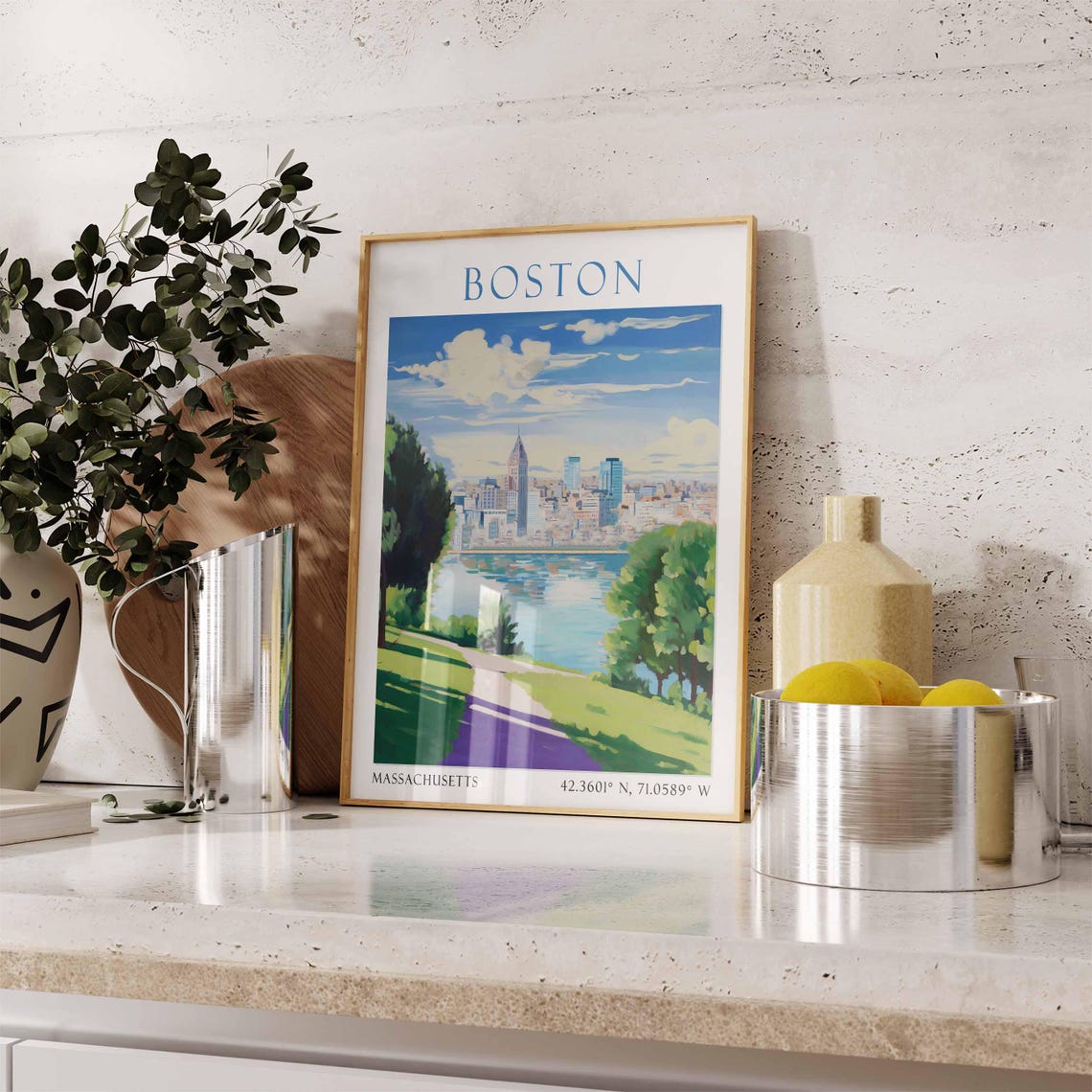 Boston Massachusetts Skyline Across River from Green Park Poster - Image 3