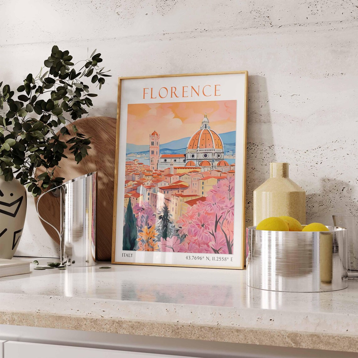 Florence Italy Duomo and Bell Tower Among Spring Blooms Poster - Image 3