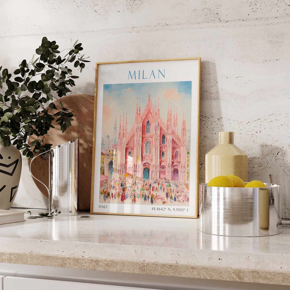 Milan Duomo Cathedral Crowded Piazza Square Italy Travel Poster - Image 3