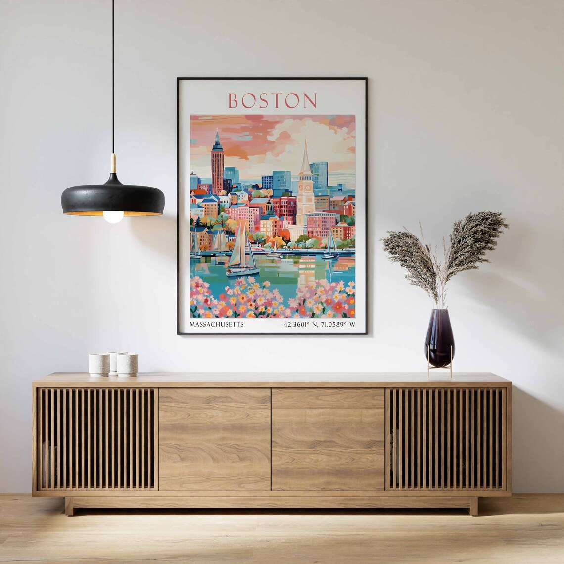 Boston Harbor Sailboats Skyline Flowers Massachusetts Travel Poster - Image 3