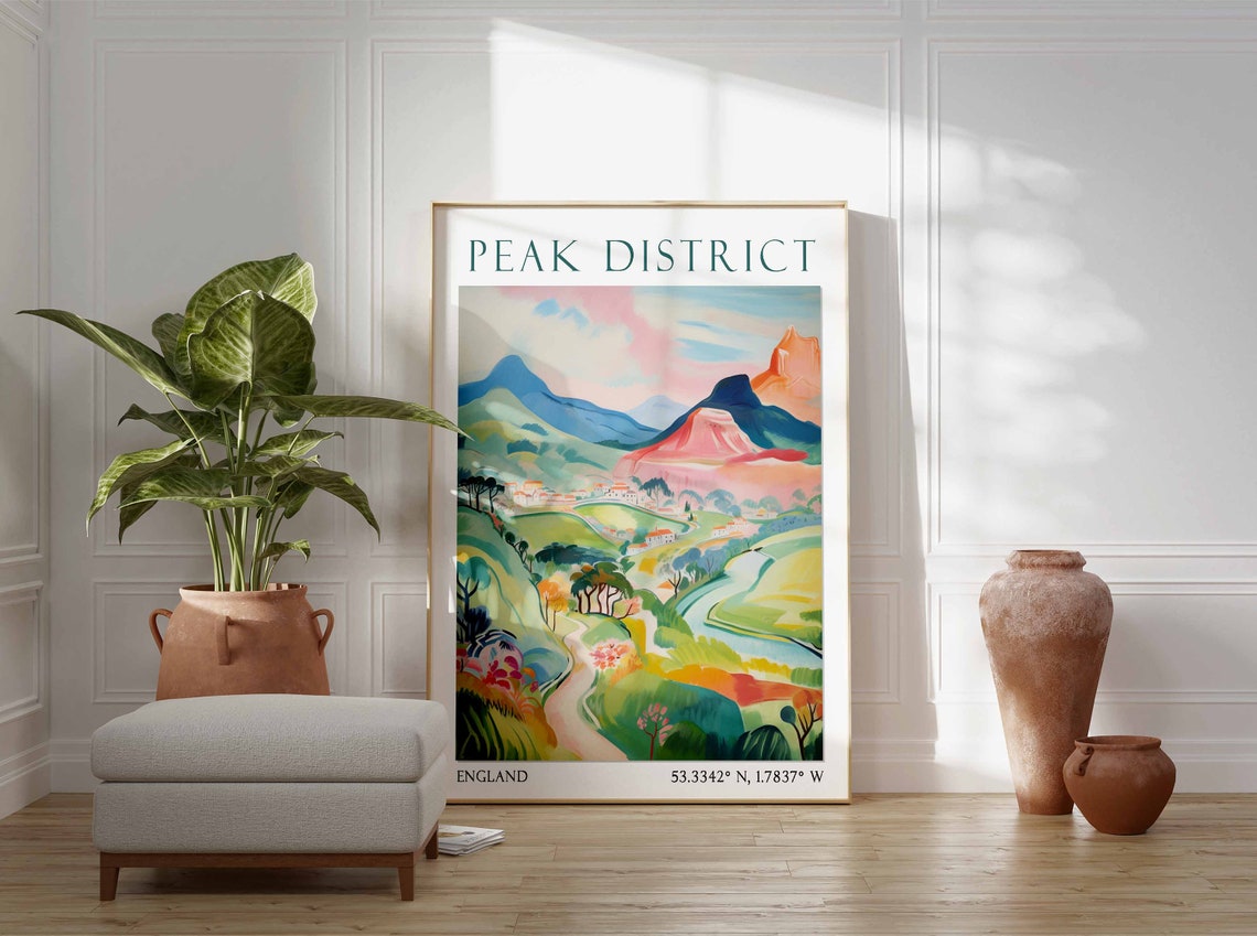 Peak District England Pastel Valley River Winding Path Poster - Image 2