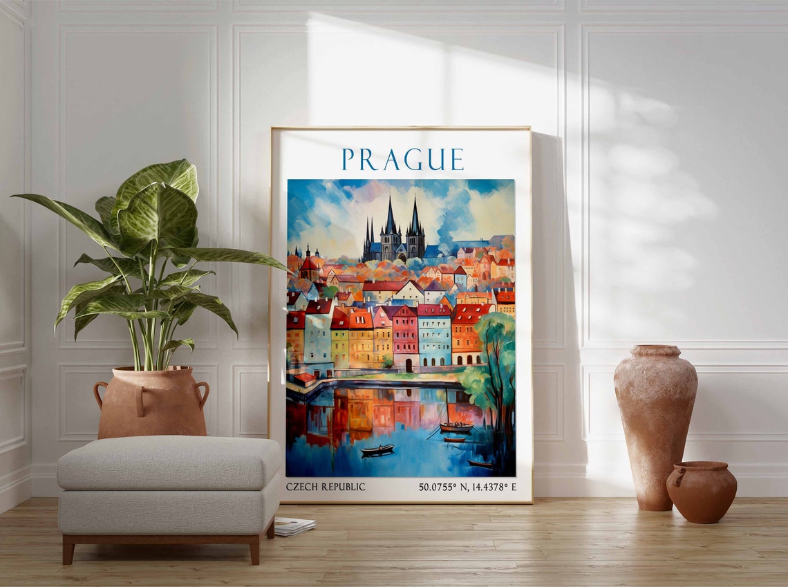 Prague Travel Print Prague Travel Poster Czech Republic Wall Art Charles Bridge Art Czech Travel Decor Travel Gift Vintage Wall Art - Image 2