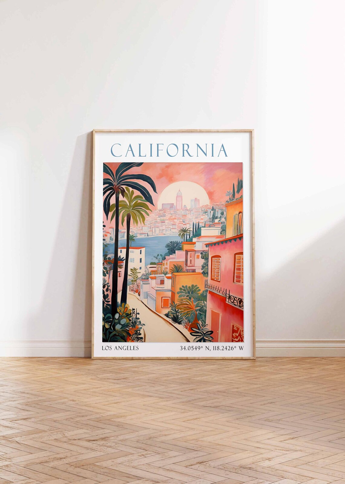 California Los Angeles Sunset Palm Street Skyline Vista Poster - Image 4