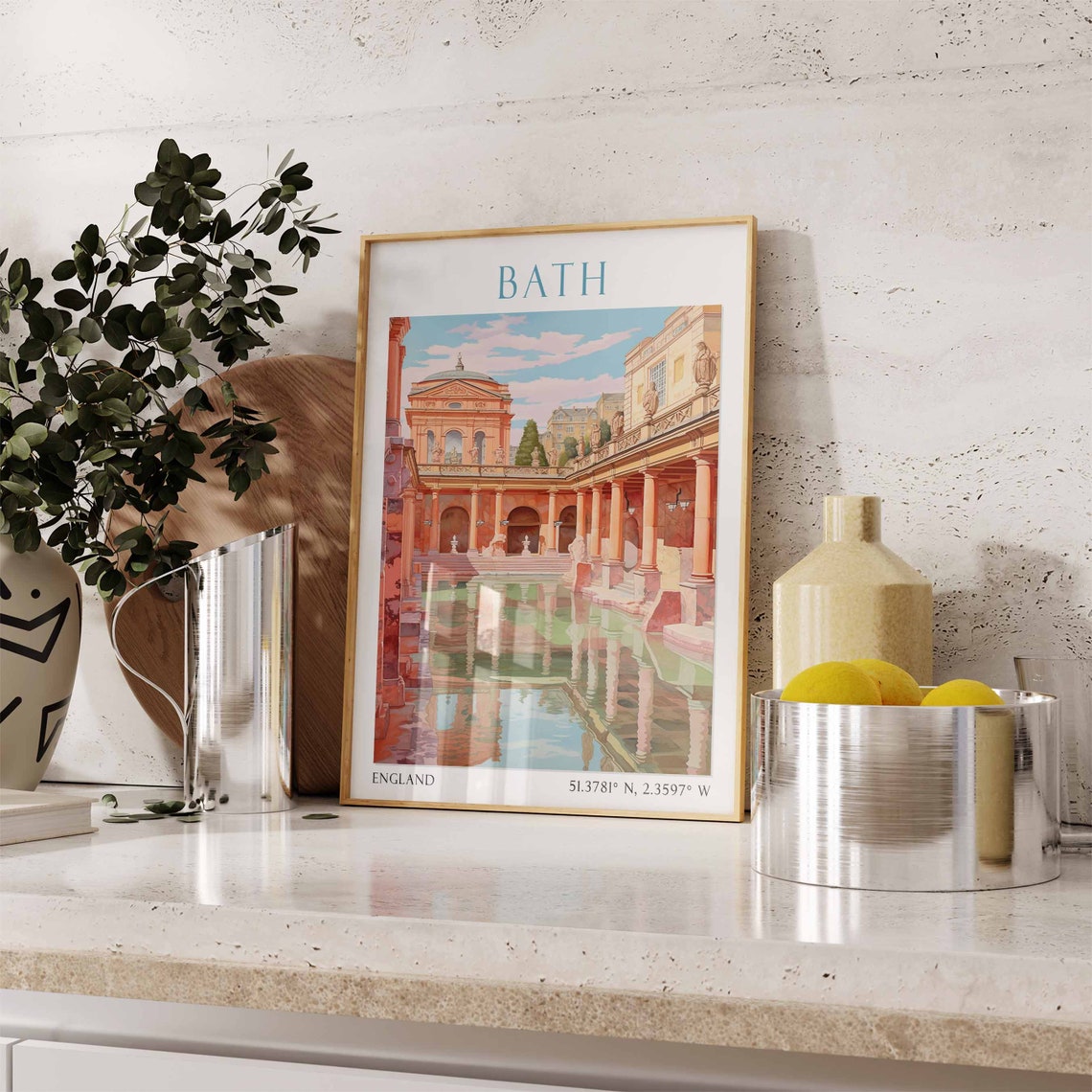 Bath England Roman Baths Courtyard with Great Bath Pool Travel Poster - Image 2