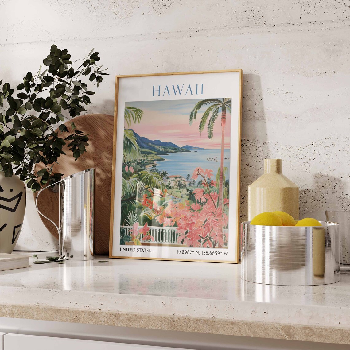 Hawaii Travel Print Hawaii Travel Poster Hawaii Landscape Print Tropical Paradise View Art Hawaii Travel Gift Vintage Hawaii Poster - Image 3