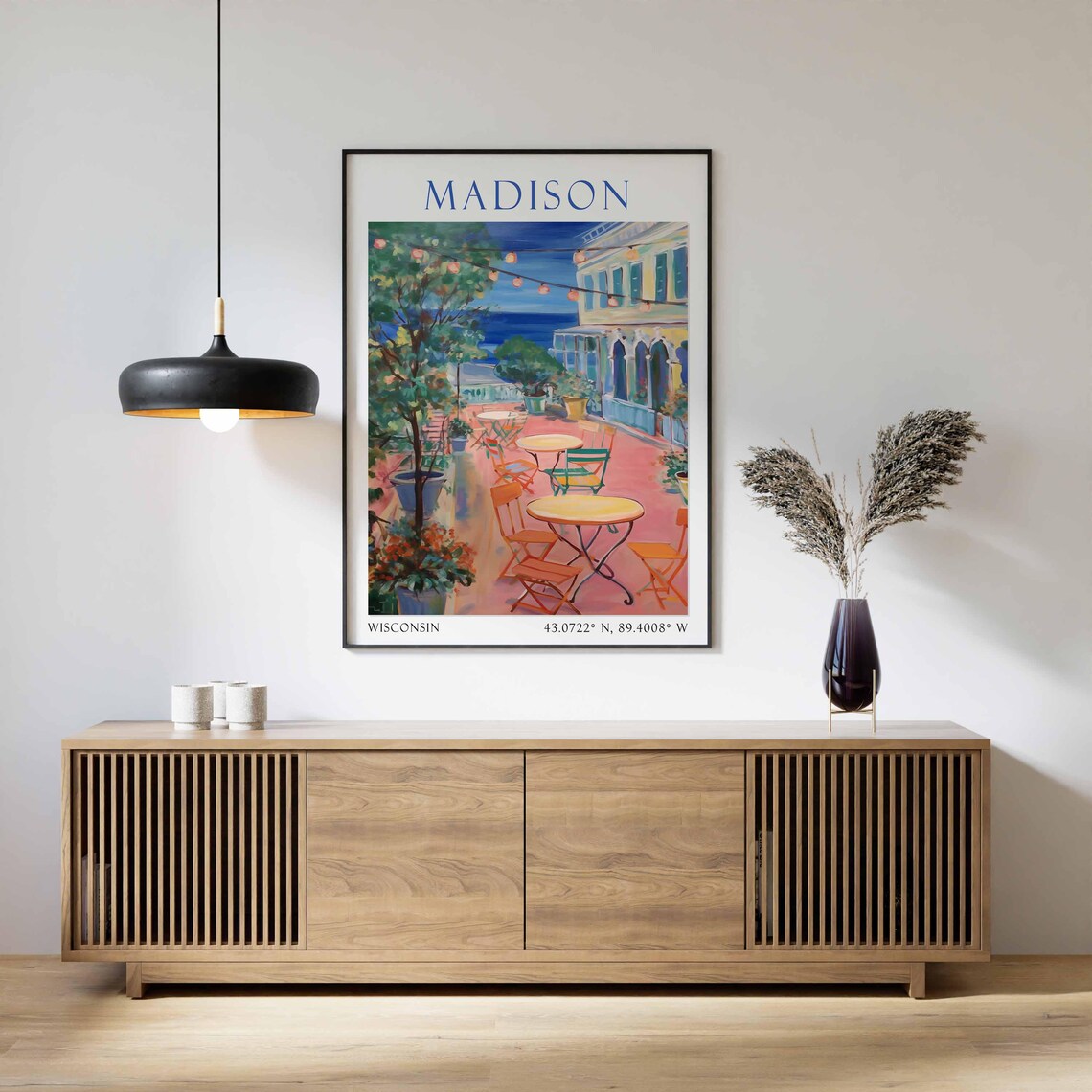 Madison Wisconsin Lake Terrace Cafe String Lights Dusk Travel Poster - Image 2