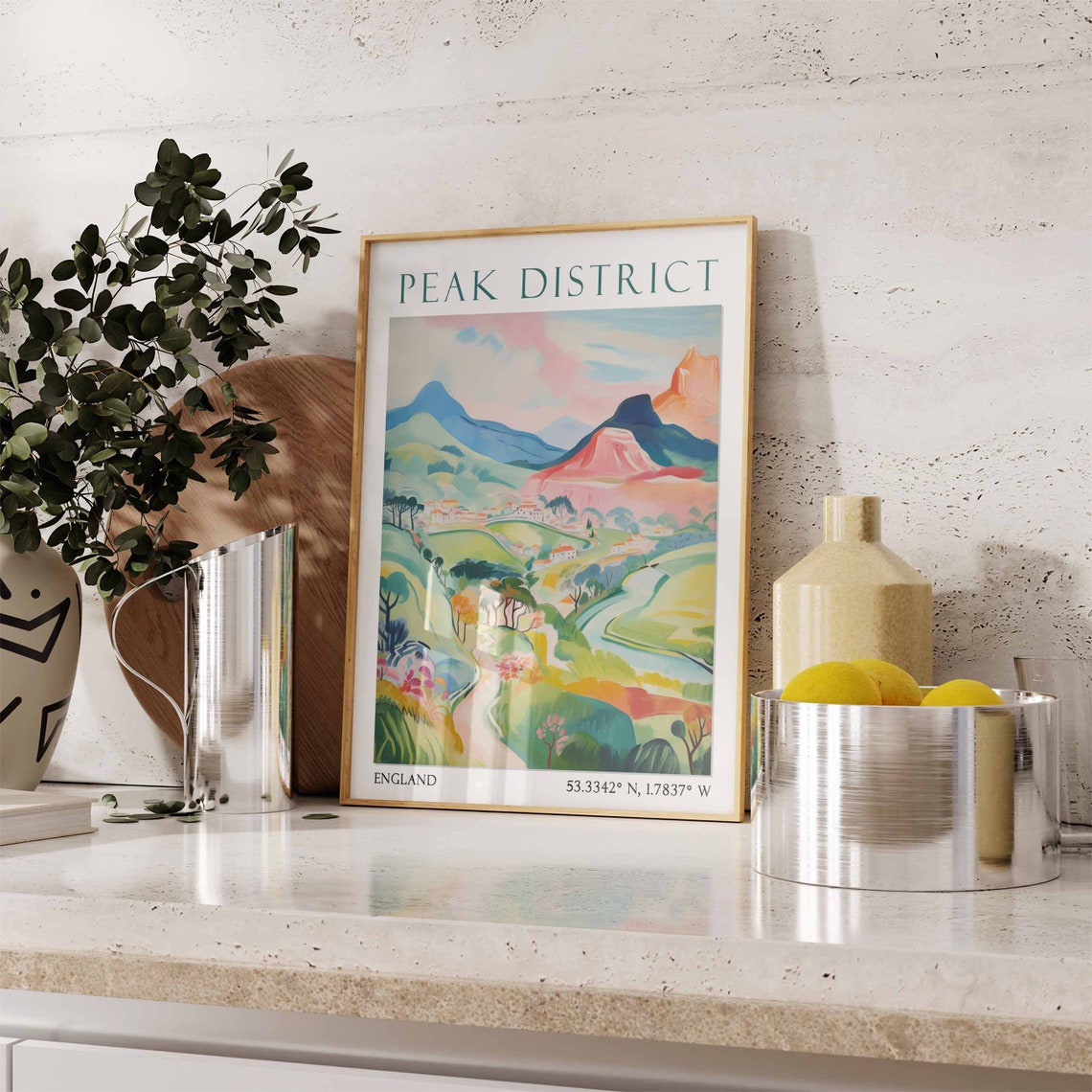 Peak District England Pastel Valley River Winding Path Poster - Image 3