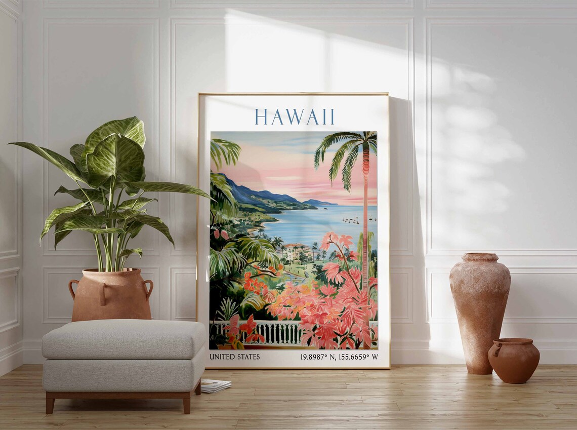 Hawaii Travel Print Hawaii Travel Poster Hawaii Landscape Print Tropical Paradise View Art Hawaii Travel Gift Vintage Hawaii Poster - Image 2