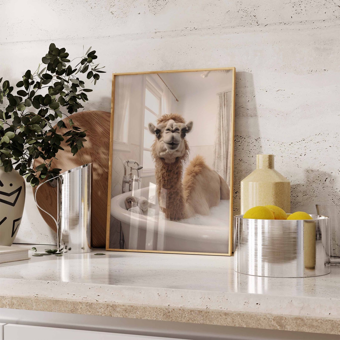 Camel Relaxing In A Warm Bubble Bath With Rolled Towels Poster - Image 3