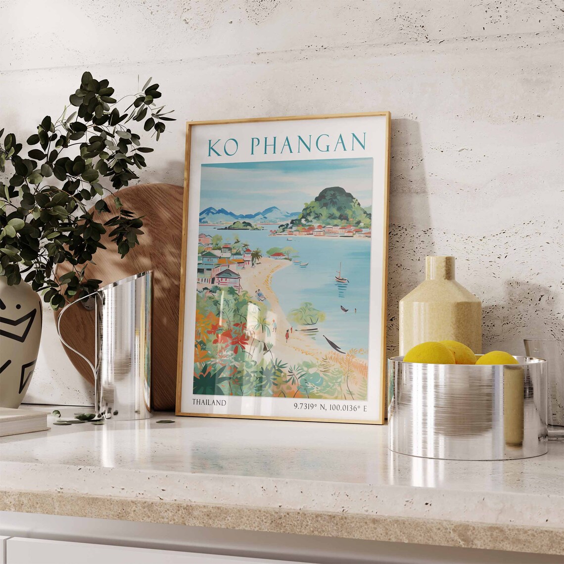 Ko Phangan Sandy Beach Village With Boats Thailand Travel Poster - Image 2