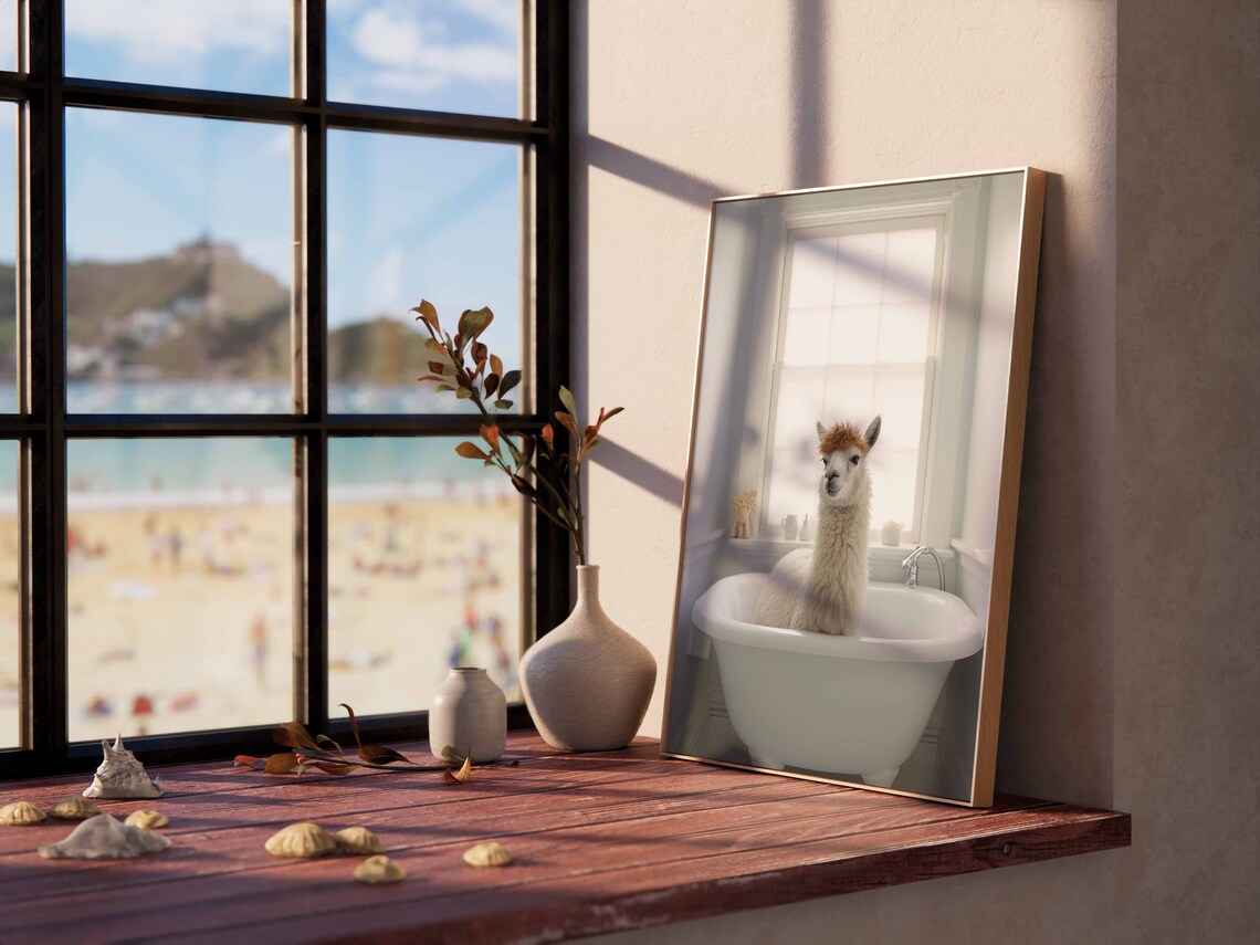 Llama In Tub Bathroom Art Print, Funny Animal - Image 2