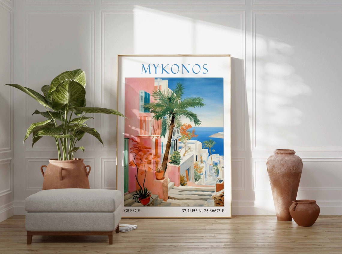 Mykonos Travel Print Mykonos Travel Poster Greece Wall Art Greek Travel Decor Mykonos Island Landscape Print Mykonos Travel Gift - Image 2