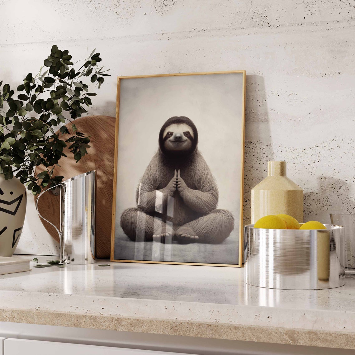 Sloth Meditating in a Calm Yoga Pose with Paws Together Poster - Image 2