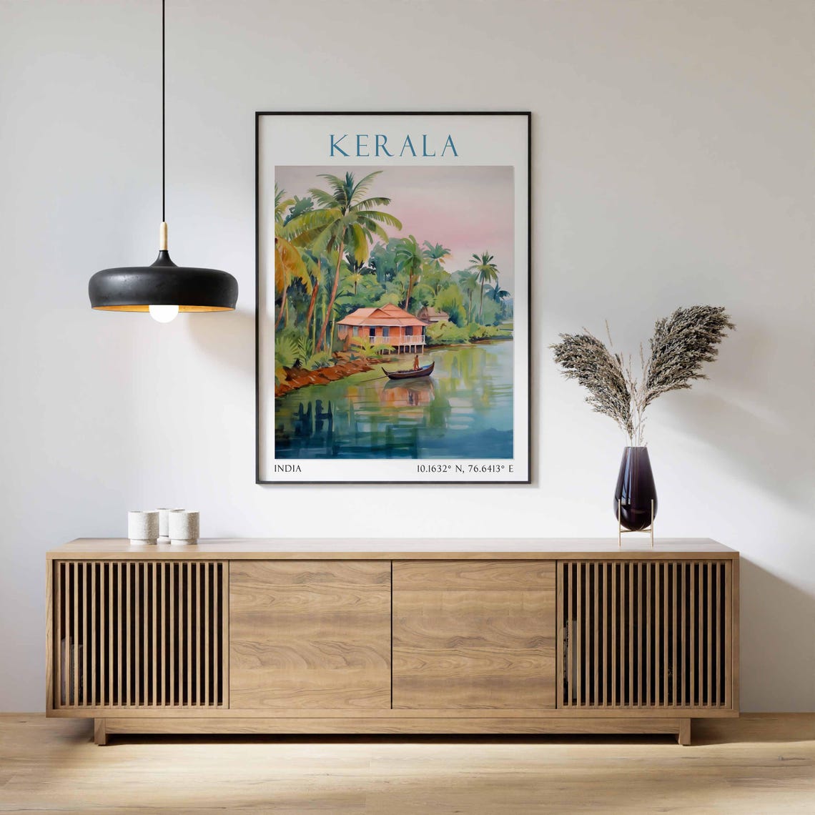 Kerala India Backwater Houseboat Palms Canoe River Travel Poster - Image 2