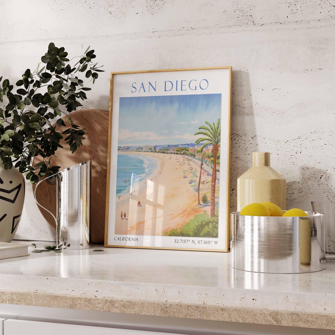 San Diego California Beach Palm Trees Oceanfront Boardwalk Poster - Image 3