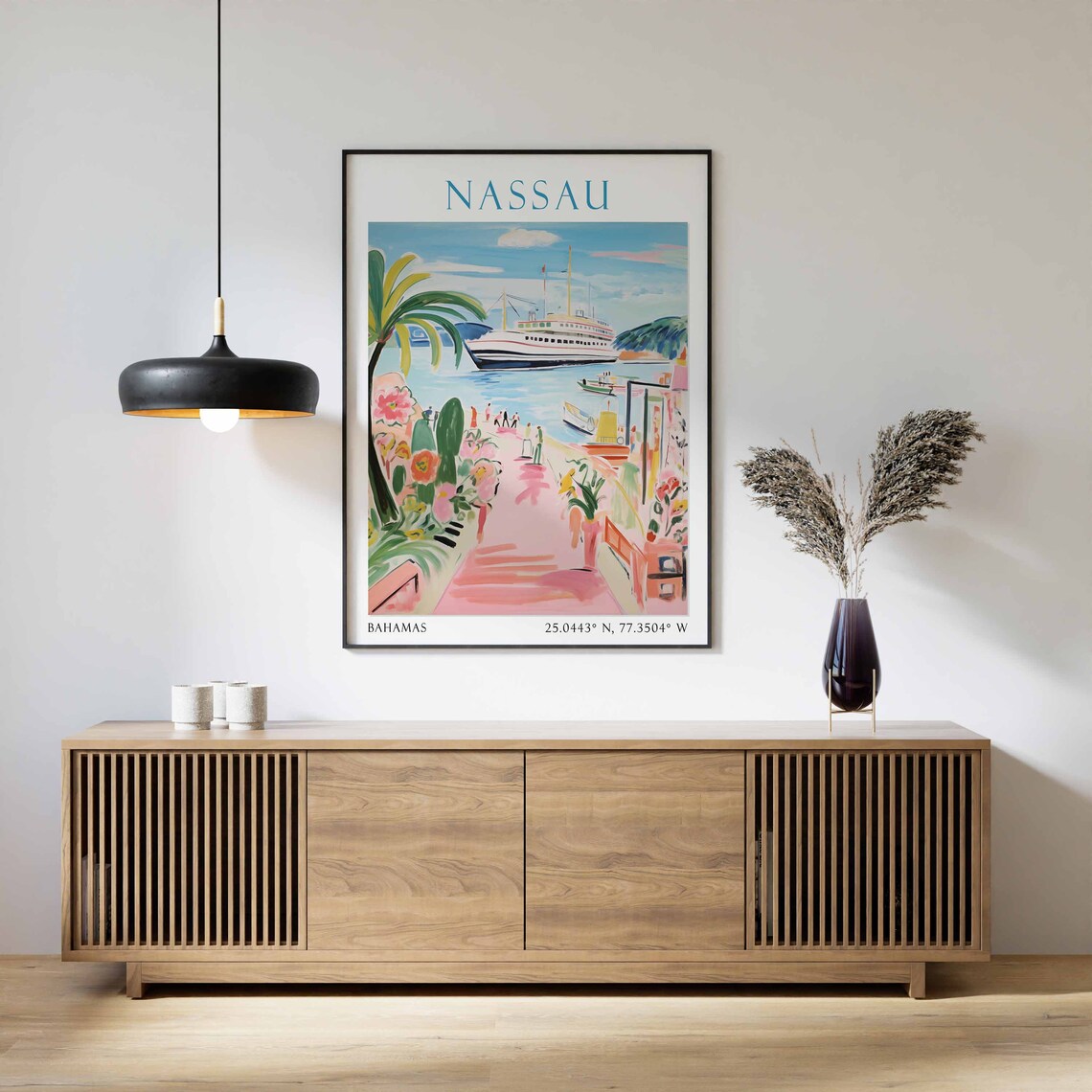 Nassau Cruise Ship Pink Pier Promenade Bahamas Travel Poster - Image 2