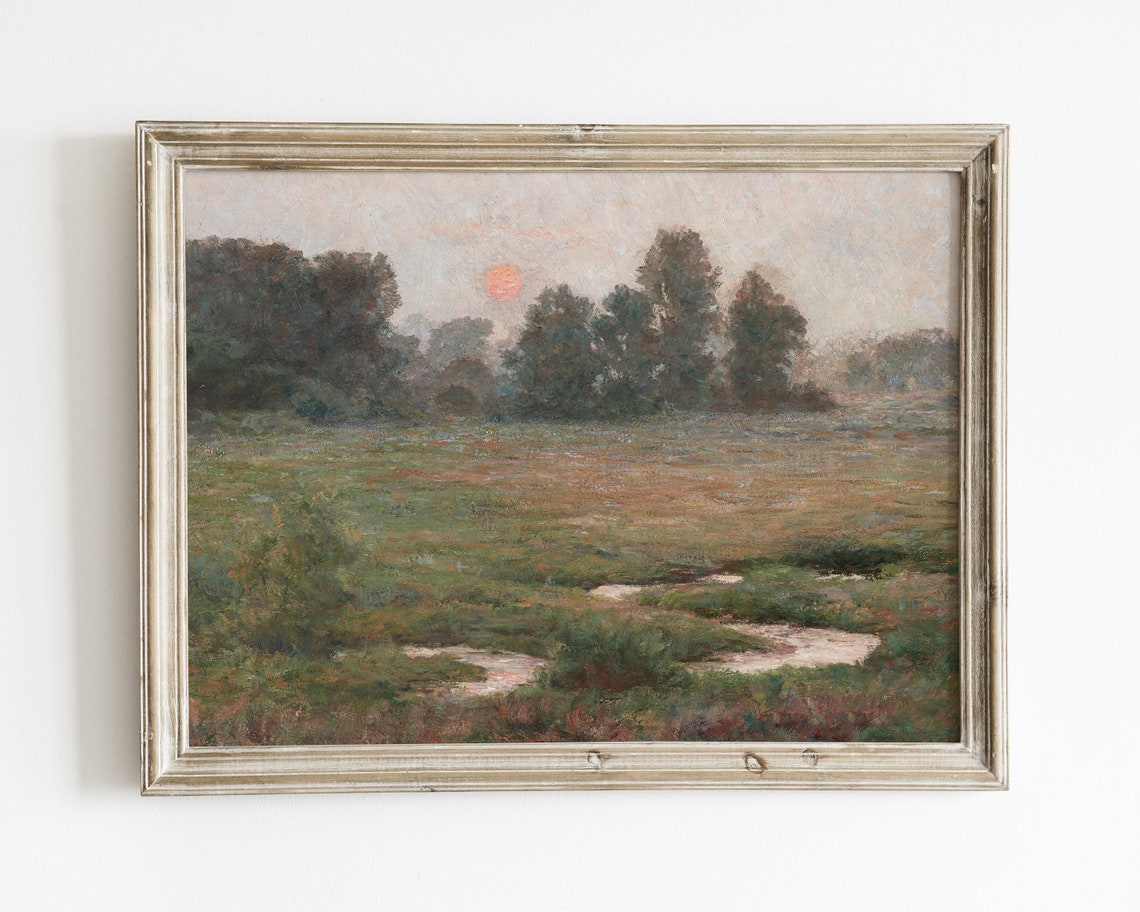 Warm Tone Living Room Wall Decor Vintage Landscape Oil Painting Country Wall Art Print Living Room Wall Art