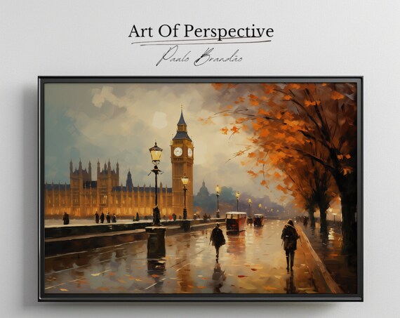 Vintage 19th Century London Cityscape Architecture Oil Painting