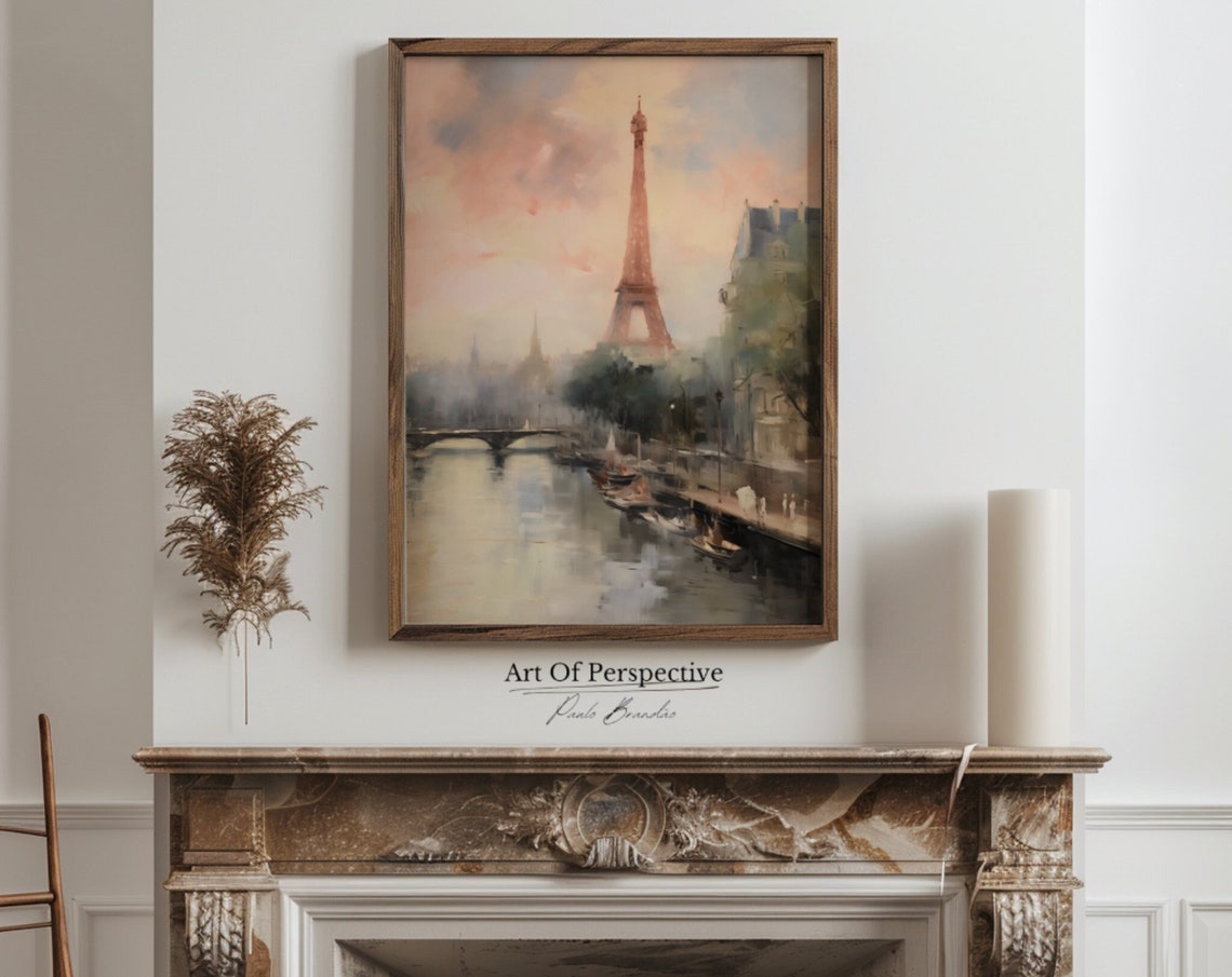 Eiffel Tower Over River Seine Watercolor Soft Romantic Paris Poster
