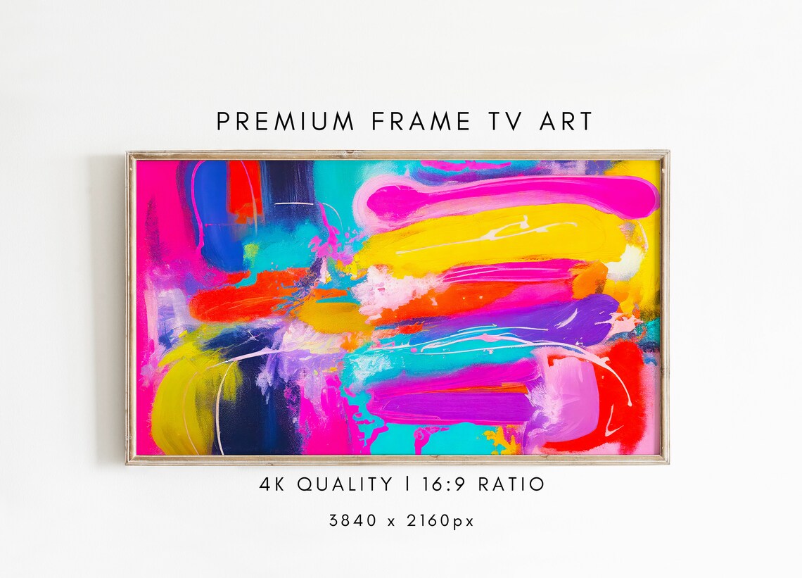 Neon Brushstroke Abstract 4K 16:9 Frame TV Digital Art Print