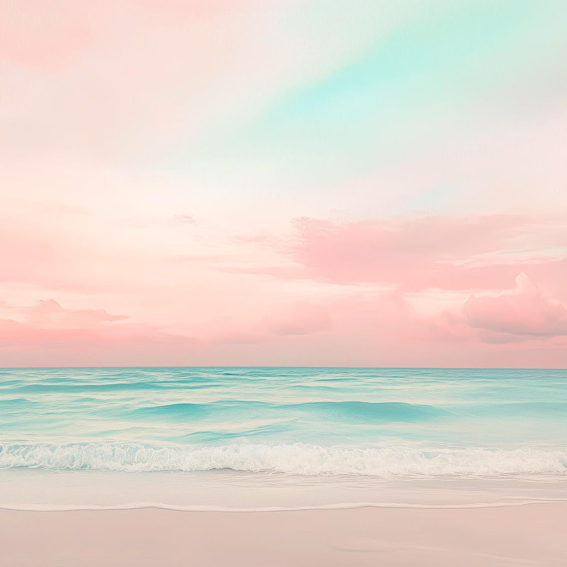 Blush Pink Sky Turquoise Ocean Calm Beach Seascape Art Poster - Image 3