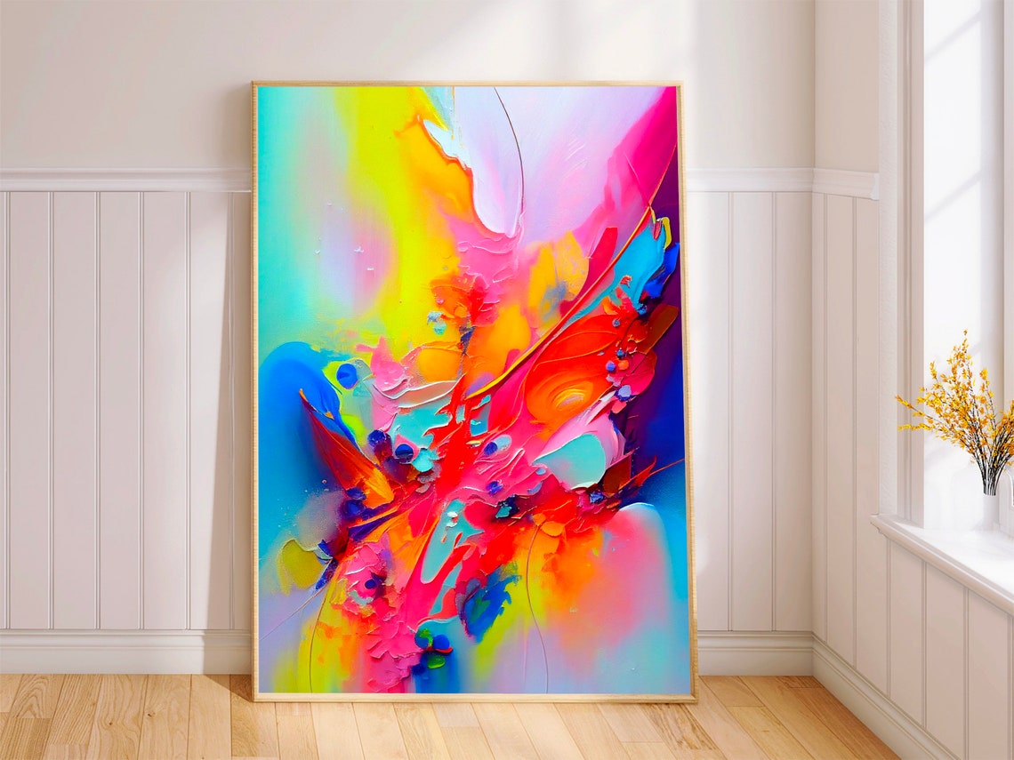 Neon Diagonal Energy Brushstrokes Abstract Color Burst Poster