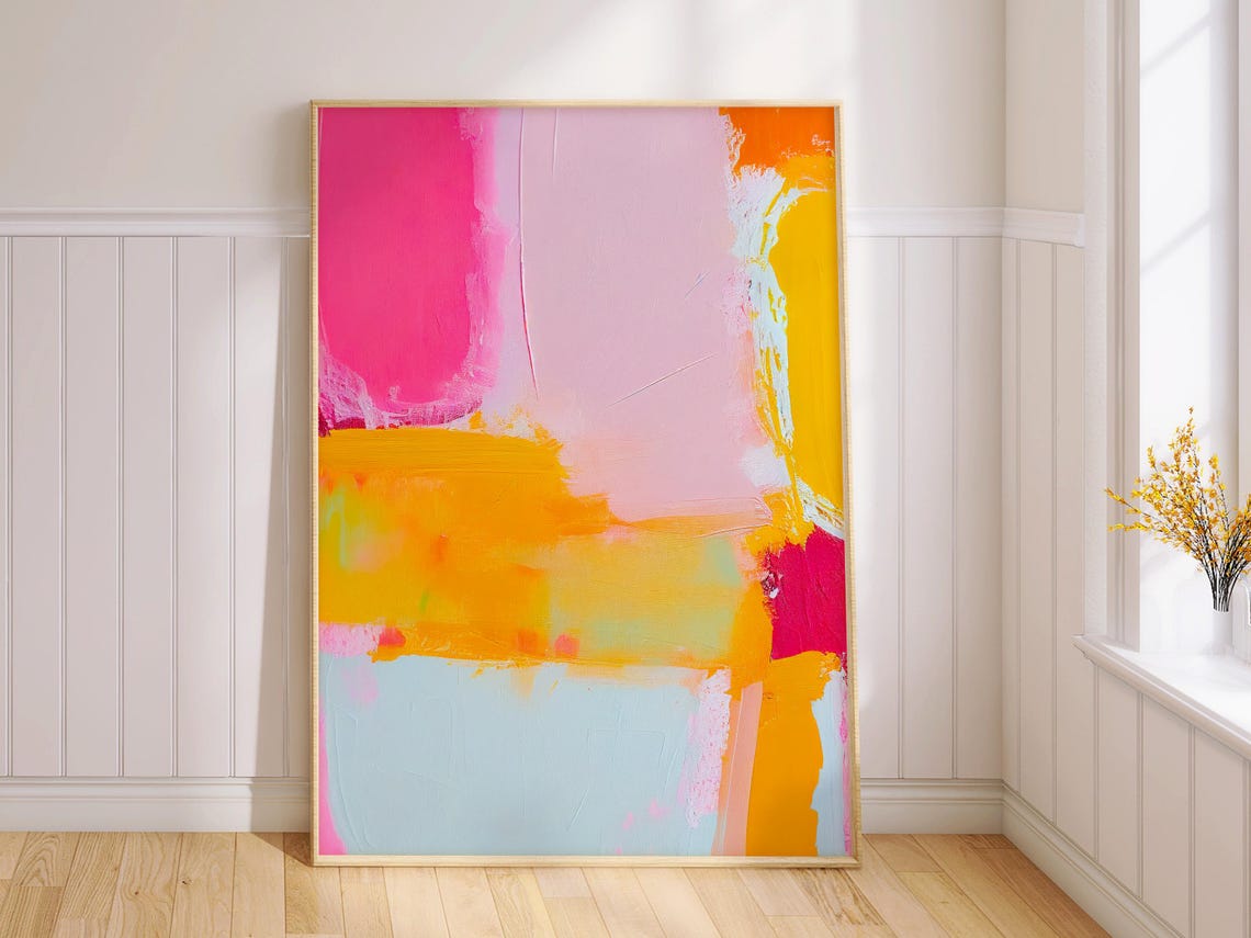 Blush Pink Tangerine Orange Block Color Abstract Painting Poster - Image 2