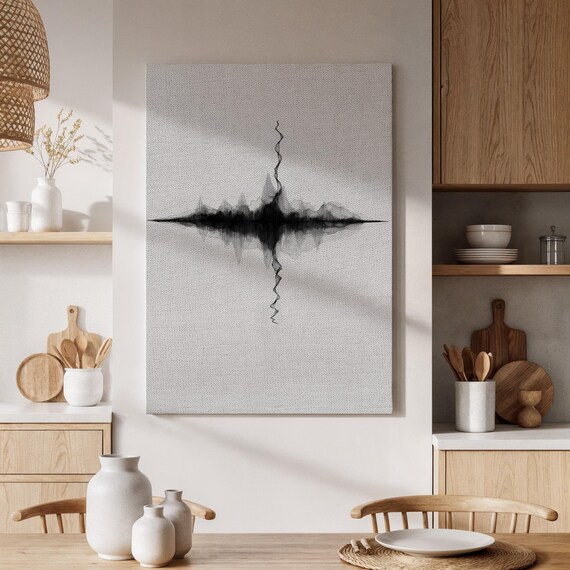 Abstract Soundwave Canvas Print Minimalist Black White Wall Art Modern Geometric Decor For Living Room Bedroom Or Office