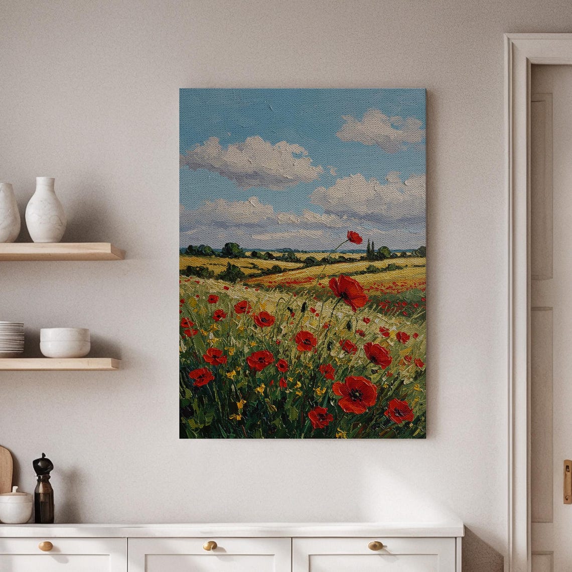 Red Poppy Field Rolling Hills Impressionist Summer Meadow Poster