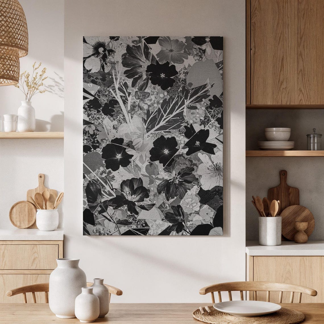 Black And White Floral Pattern Elegant Monochrome Botanical Wall Art