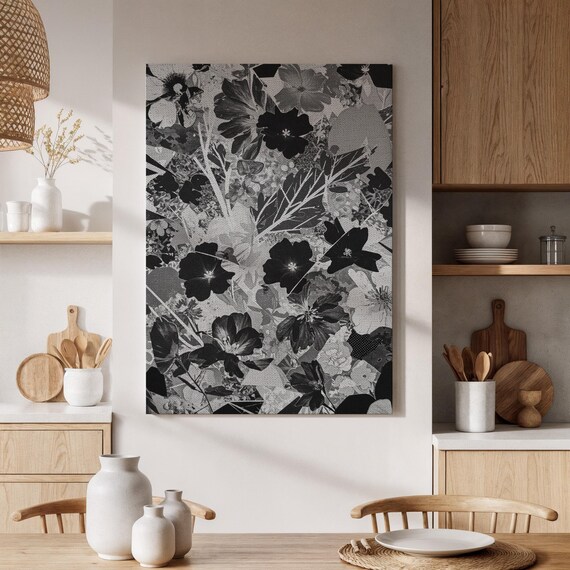 Black And White Floral Pattern Elegant Monochrome Botanical Wall Art
