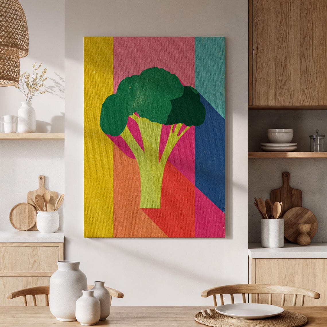 Pop Art Broccoli Bold Color Block Vegetable Kitchen Decor Poster