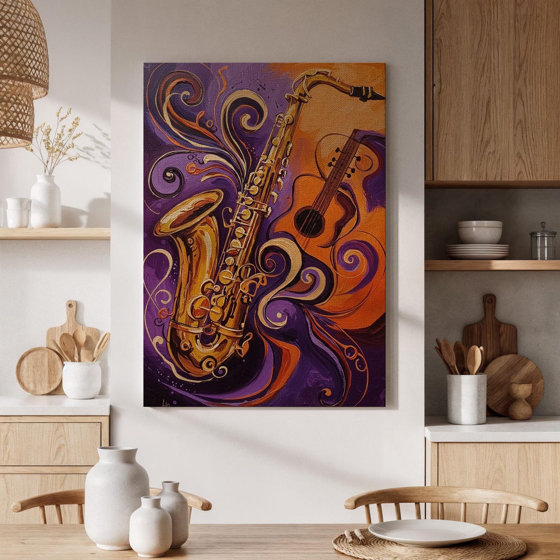 Golden Saxophone Guitar Abstract Jazz Music Swirl Art Poster