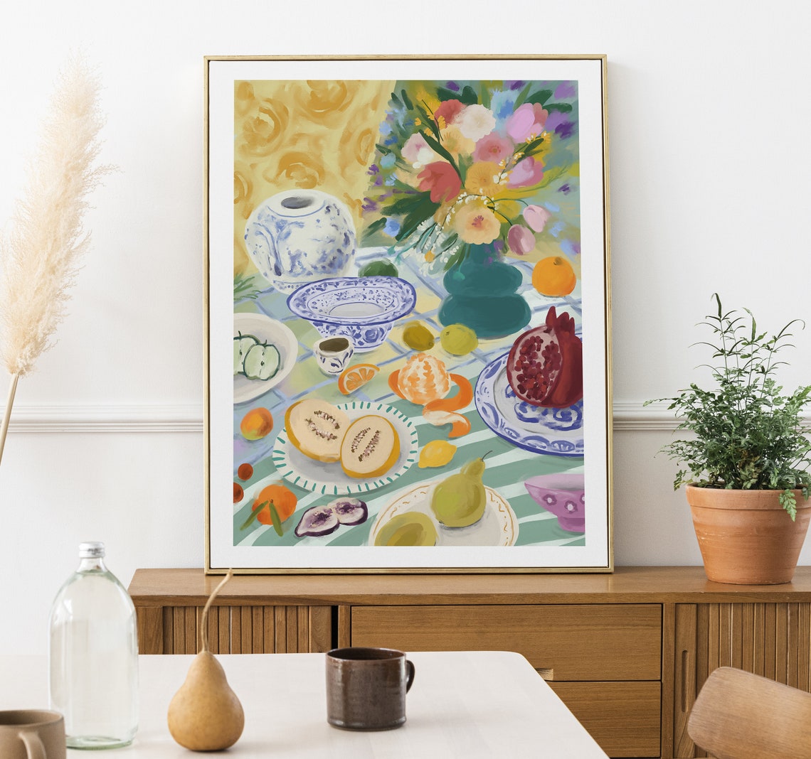 Sunny Fruit Table Still Life Pomegranate Porcelain Matisse Poster - Image 4